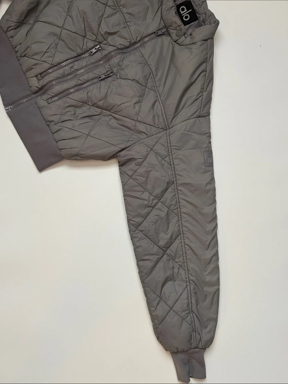 ALO Yoga Quilted Cropped Bomber Jacket in Grey - Picture 7 of 7
